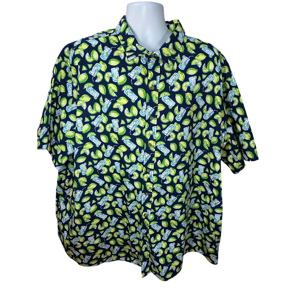 Harbor bay 3XLT short sleeve button up shirt Mojitos with lime Blue Green